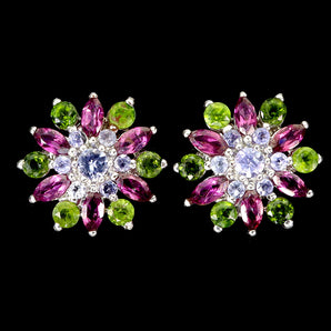 925 Sterling Silver Earrings Marquise Rhodolite Garnet Tanzanite Gemstone