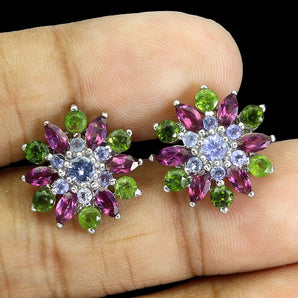 925 Sterling Silver Earrings Marquise Rhodolite Garnet Tanzanite Gemstone