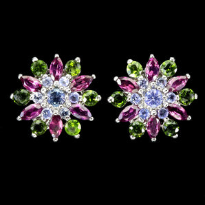 925 Sterling Silver Earrings Marquise Rhodolite Garnet Tanzanite Gemstone