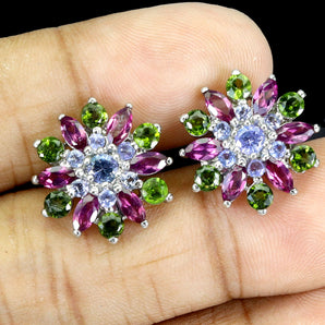 925 Sterling Silver Earrings Marquise Rhodolite Garnet Tanzanite Gemstone