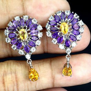 925 Sterling Silver Earrings Pear Citrine 7x5mm Aquamarine Gemstone Jewelry