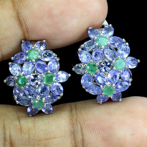 925 Sterling Silver Earrings Oval Tanzanite 4x3mm Emerald Gemstone Jewelry