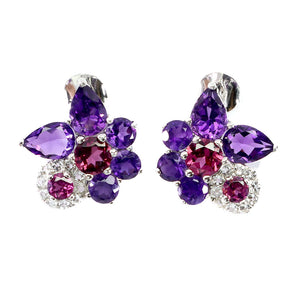 925 Sterling Silver Earrings Pear Amethyst 6x4mm White Topaz Gemstone Jewelry