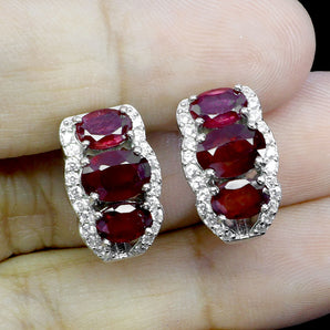 925 Sterling Silver Earrings Oval Ruby 7x5mm Natural Gemstone Jewelry