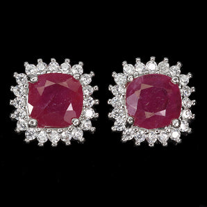 925 Sterling Silver Earrings Cushion Ruby 6mm Natural Gemstone Jewelry