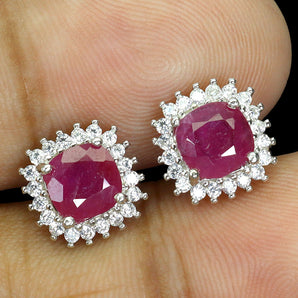 925 Sterling Silver Earrings Cushion Ruby 6mm Natural Gemstone Jewelry