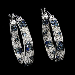 925 Sterling Silver Earrings Sapphire Round Diamond Cut Topaz Gemstone Jewelry