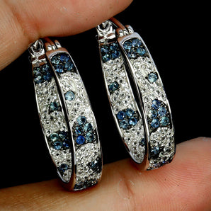 925 Sterling Silver Earrings Sapphire Round Diamond Cut Topaz Gemstone Jewelry
