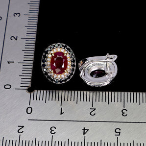 925 Sterling Silver Earrings Oval Ruby 7x5mm Spinel Natural Gemstone Jewelry