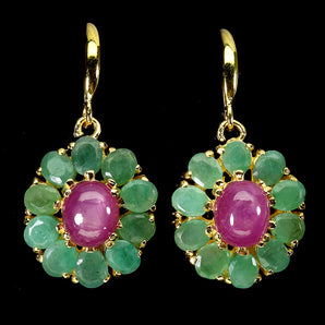 925 Sterling Silver Earrings Oval Ruby 9x7mm Emerald Natural Gemstone Jewelry