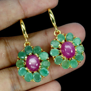 925 Sterling Silver Earrings Oval Ruby 9x7mm Emerald Natural Gemstone Jewelry
