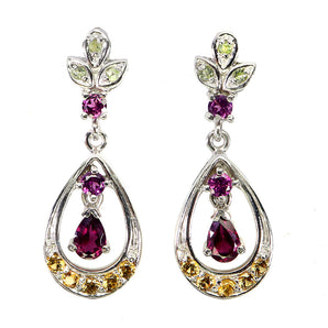 925 Sterling Silver Earrings Pear Rhodolite Peridot Sapphire Gemstone Jewelry