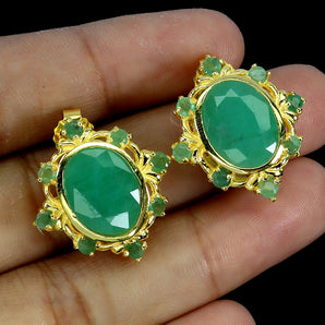 925 Sterling Silver Earrings Oval Emerald 12x10mm Natural Gemstone Jewelry