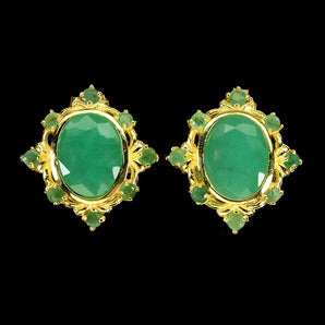 925 Sterling Silver Earrings Oval Emerald 12x10mm Natural Gemstone Jewelry
