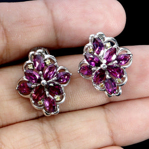 925 Sterling Silver Earrings Marquise Rhodolite Garnet Sapphire Gemstone Jewelry