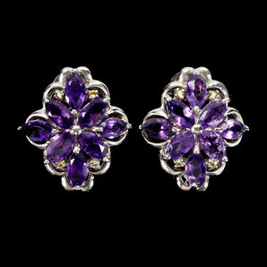 925 Sterling Silver Earrings Marquise Amethyst Sapphire Natural Gemstone Jewelry