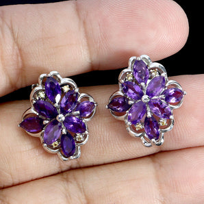 925 Sterling Silver Earrings Marquise Amethyst Sapphire Natural Gemstone Jewelry