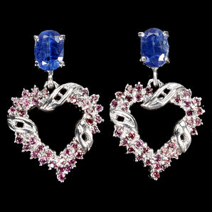 925 Sterling Silver Earrings Oval Kyanite 7x5mm Rhodolite Gemstone Jewelry