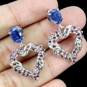 925 Sterling Silver Earrings Oval Kyanite 7x5mm Rhodolite Gemstone Jewelry