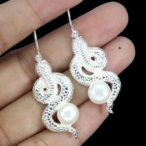 925 Sterling Silver Earrings Round Pearl 8mm Cobra Natural Gemstone Jewelry