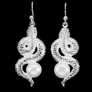 925 Sterling Silver Earrings Round Pearl 8mm Cobra Natural Gemstone Jewelry