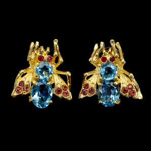 925 Sterling Silver Earrings Oval Swiss Blue Topaz 8x6mm Ruby Gemstone Jewelry
