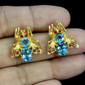 925 Sterling Silver Earrings Oval Swiss Blue Topaz 8x6mm Ruby Gemstone Jewelry