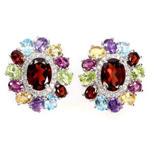 925 Sterling Silver Earrings Oval Mozambique Garnet 8x6mm Peridot Topaz Gemstone