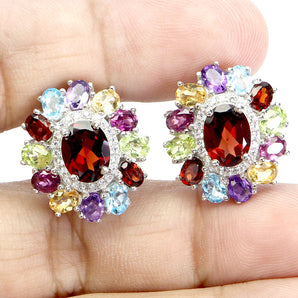 925 Sterling Silver Earrings Oval Mozambique Garnet 8x6mm Peridot Topaz Gemstone