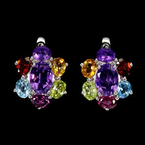 925 Sterling Silver Earrings Oval Amethyst 7x5mm Citrine Topaz Gemstone Jewelry