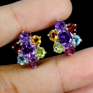 925 Sterling Silver Earrings Oval Amethyst 7x5mm Citrine Topaz Gemstone Jewelry