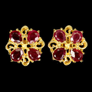 925 Sterling Silver Earrings Pear Ruby 5x4mm Flower Natural Gemstone Jewelry
