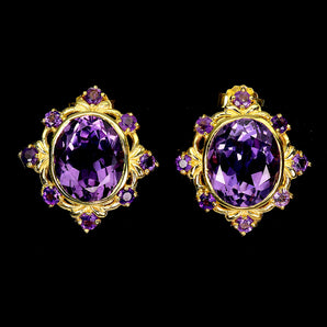 925 Sterling Silver Earrings Oval Amethyst 12x10mm Natural Gemstone Jewelry