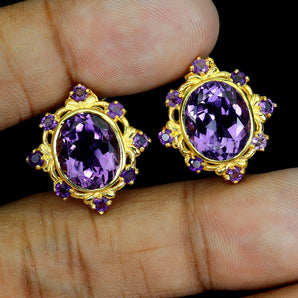 925 Sterling Silver Earrings Oval Amethyst 12x10mm Natural Gemstone Jewelry