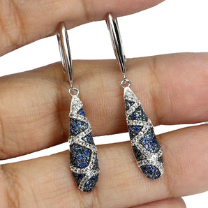 925 Sterling Silver Earrings Blue Sapphire Round Diamond Cut Topaz Gemstone