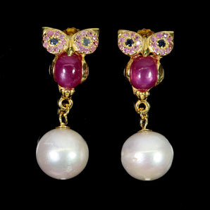 925 Sterling Silver Earrings Oval Ruby 7x5mm Sapphire Owl Gemstone Jewelry