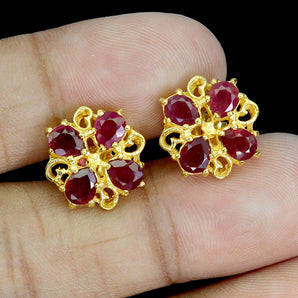 925 Sterling Silver Earrings Pear Ruby 5x4mm Flower Natural Gemstone Jewelry