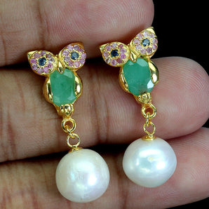 925 Sterling Silver Earrings Oval Emerald 7x5mm Pearl Ruby Sapphire Owl Gemstone