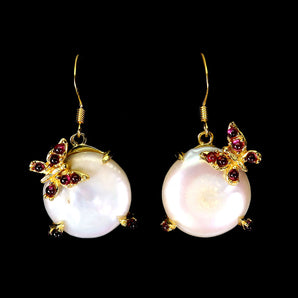 925 Sterling Silver Earrings Round Rhodolite Pearl Butterfly Gemstone Jewelry