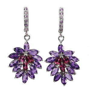 925 Sterling Silver Earrings Marquise Rhodolite 6x3mm Amethyst Gemstone Jewelry