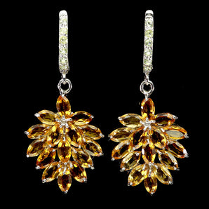 925 Sterling Silver Earrings Marquise Citrine 6x3mm Peridot Gemstone Jewelry