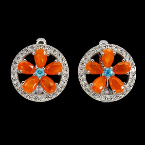 925 Sterling Silver Earrings Pear Orange Opal 5x3mm Apatite Gemstone Jewelry