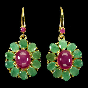 925 Sterling Silver Earrings Oval Ruby 9x7mm Emerald Natural Gemstone Jewelry