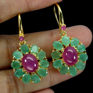 925 Sterling Silver Earrings Oval Ruby 9x7mm Emerald Natural Gemstone Jewelry