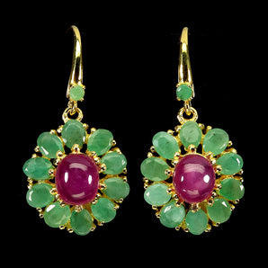 925 Sterling Silver Earrings Oval Ruby 9x7mm Emerald Natural Gemstone Jewelry