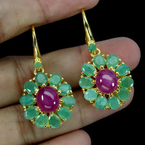 925 Sterling Silver Earrings Oval Ruby 9x7mm Emerald Natural Gemstone Jewelry