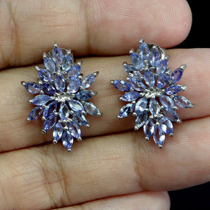 925 Sterling Silver Earrings Marquise Tanzanite Natural Gemstone Jewelry