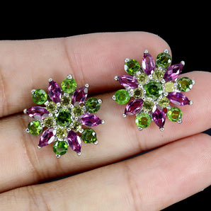 925 Sterling Silver Earrings Marquise Rhodolite Garnet Sapphire Gemstone Jewelry