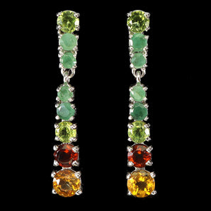 925 Sterling Silver Earrings Round Citrine Emerald Peridot Gemstone Jewelry