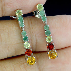925 Sterling Silver Earrings Round Citrine Emerald Peridot Gemstone Jewelry